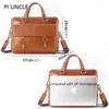 Briefcases Luxury Cow Genuine Leather Men's Briefcase Bags Documents Business Handbag Laptop Crossbody Brown Men Real Messenger Bag