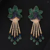 Boucles d'oreilles pendantes GODK luxe pivoine fleur longue goutte boucle d'oreille pour les femmes mariage cubique zircone cristal déclaration fête mariée frange bijoux