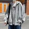 Heren Jackets Gray Hoodies Men High Street Losse lange mouw Sweatshirts Fall Vintage Casual Zip Up Hoodie Vrouwen Kleding Y2K Streetwear