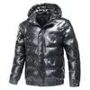 Herren-Daunenparkas, helles Leder, Winter-Herrenjacke, lässiger Parka, Oberbekleidung, wasserdichte Pufferpolsterung, warmer Ständer mit Kapuze, Oberbekleidungsmantel 220829