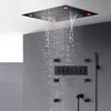 2022 Lüks Banyo Siyah Duş Seti Büyük Ceilling Led Duş Başlığı Panel 24 inç Şelale Yağmur Sprey muslukları Vücut Jetleri Sistemi