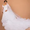 Robe De mariée De campagne blanche avec traîne longue, avec manches, Vintage, en dentelle, sirène, à volants, dubaï, Robe De mariée élégante pour femmes