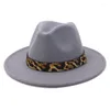 Bérets Mode Tendance Femmes Dames Laine Feutre Fedora Chapeau Imprimé Léopard Large Bord Panama Casual Fête Formelle Hiver Fedoras