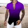 Mäns casual skjortor Summer Men's Turn-Down Collar Knapped Hawaiian Shirt Gradient Print Kort ärm toppar Ropa Hombre Streetwear