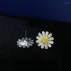 Stud Earrings KNRIQUEN 100% 925 Sterling Silver Sunlight Daisy Sunflower Topaz Lab Diamond Wedding Engagement Jewelry Women Gift