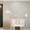 Children's room wallpaper girl princess pink cartoon clouds bedroom gray blue background wall