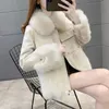 Womens Fur Faux Winter Coat Warm Thick Women Sheepskin Collar Outwear Splicing Leather Jacket 220829