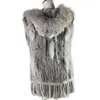 Women's fur Faux Harppihop Fashion Raccoon Trimming Knitted Rabbit With Hood Fur Vest Gilet L220829