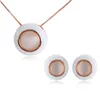 Necklace Earrings Set Viennois Classic Opal Round Design Enamel Pendant And Fashion