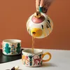 Service à thé et café de l'après-midi anglais, Pot doré peint à la main, 2 tasses, cadeau créatif, tasse à thé en céramique