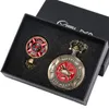 Pocket Watches Classic Fire Fighter Colar temático Coloque caixa de presente Conjunto de bronze Chain Chain Vine Timepul