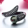 Wedding Rings Black Gun Finger Snake Design Simulated Pearl Micro Paved White Cz Zircon Adjust Ring For Women Distribution