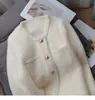 Manteau cardigan pull simple boutonnage en laine faux mohair pour femme couleur unie