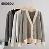 Femmes Tricots T-shirts GIGOGOU Simple Boutonnage Col En V Femmes Bouton Noir Sapin De Noël Cardigan Pull Tricoté Lâche Surdimensionné Pull Top Veste Manteau 220829