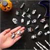 Pins Broschen Skl Spooky Skeleton Emaille Set Horror Goth Blumenbrosche Niedliche Mini-Revers Für Frauen ameUi