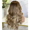 Glueless Transparent 13x4 Spets Front Human Hair Wigs Long Wavy Ash Blonde 26 tum 180densitet sn￶ren peruker naturliga h￥rf￤ste kvinnor