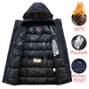 Mens Down Parkas Men Winter Casual Long Thick Fleece Hood Waterproof Parkas Jacka Coat Män Outwear Fashion Pockets Parka Jacket 58 Plus 220829