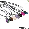 Collares pendientes Oval Reiki Piedras Turquesa Rosa Cuarzo Encantos Colgante Collar de cuero para mujeres Hombres Accesorios de regalo Dhseller2010 Dhduz