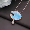 Naszyjniki wiszące wróżka 3D Fala fali dla kobiet Pearl Charm Blue Ocean Waves Prezent biżuterii