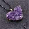 Pendant Necklaces Healing Natural Amethyst Stone Heart Pendant Necklace Gold Band White Crystal Charms Collar For Women Rei Mjfashion Dhmse