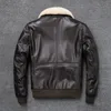 Mens Leather Faux Flight Jacket Fur Collar Echte toplaag Koe mannen Zwart Brown Coat Winter 220829