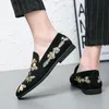 Loafers Men Shoes Black Faux Suede Exquisite Embroidery Fashion Business Casual Everyday Versatile AD009