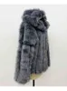 여자 모피 Zadorin 새로운 고급스러운 은색 여성 후드 지퍼 ry 따뜻한 겨울 가짜 사무실 Lady Fur Coats L220829