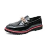 Elegant Loafers Men Shoes Black Patent Leather PU Metal Buckle Slip-On Fashion Business Casual AD004