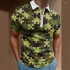 Men's Polos Large Mens T Shirts Men Casual Summer 3D Printed Blouse Lapel Zipper Short Sleeves Shirt Thick White