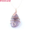 Natural Stone Amethysts Pendant Geometre Opal Rose Gold Wire Wrap Link Chain Halsband f￶r kvinnliga smycken g￥vor BO915