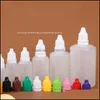 Förvaringsflaskor burkar färg 5 ml 10 ml 15 ml 20 ml 30 ml 50 ml tom e flytande plast droppe lagringsflaskor barnsäkra flaskhattar och dhrpi