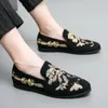 Loafers Men Shoes Black Faux Suede Exquisite Embroidery Fashion Business Casual Everyday Versatile AD009