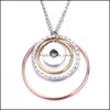 Collane con ciondolo Gioielli con bottoni a pressione Tre grandi cerchi Ciondolo con strass in oro rosa Sier Misura 18 mm Collana con bottoni a pressione F Bdejewelry Dhzad