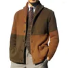 Heren truien mannen trui vilans herfst winter casual patchwork kleurblok slank lange mouw single breasted rapel Cardigan#f3