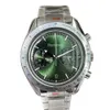 2022 Mens Watch Green face Convex glass VK Quartz movement Full working Chronograph Heavy satinless steel Designer Male wristwatch