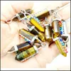 Charms Sier Gold Metal 7 Chakra Stone Filar Pendum Charms Sześciokątne pryzmat uzdrawianie kryształ reiki wisiorki do szyi dhseller2010 dhfi4