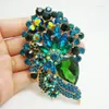 Brooches Vintage Style Heart Drop Flower Pendant Brooch Pin Green Rhinestone Crystal