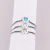 Love Heart 925 Sterling Silver Chain Rings Women Girls Wedding Jewelry For Pandora Colorful CZ Diamond Ring Set with Original Box