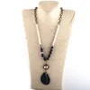 Pendant Necklaces Bohemian Tribal Jewelry Natural Grey Irregular Chip Stone & Glass Crystal Links Drop Necklace For Women