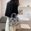 Sacs à bandoulière De Luxe Designer Sac À Main Couleur Plaid Sac Fourre-Tout Femmes Mode Shopper Casual Bleu Foncé Perles Foulard En Soie Toile Bandoulière