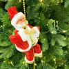 Décorations de Noël Santa Claus sur corde Répété l'escalade de poupée électrique en peluche avec décoration d'arbre musical Offrez aux enfants cadeau de Noël 220829