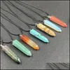 Collane con ciondolo Reiki Healing Stone Pendolo Punto esagonale Ciondolo Energia Ametista Occhio di tigre Quarzo Cristallo Pilastro Corda Cha Mjfashion Dh8M1