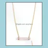 Pendant Necklaces Fashion Pink Cylinder Gold Color Natural Stone Bar Statement Necklace For Women Girl Brand Jewelry Drop De Sexyhanz Dha7R