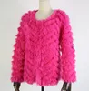 Womens Fur Faux Real Knitted Rabbit coat jacket Fashion stripe sweater Lady Natural Wedding Party Wholesale 220829