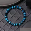 Bracelets de charme assortis 8 mm bleu royal oeil de tigre perles de pierre hommes bracelet mode bracelet femmes bijoux livraison directe 202 Dhseller2010 Dhh1J