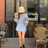 여자 폴로 패션 패션 느슨한 블루 셔츠 여성 봄 여름 학생 여성 의류 2022 레트로 탑 레이디스 탑