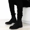 패션 블랙 부츠 플록 비즈니스 수제 남자 신발 발목 슬립 on solid