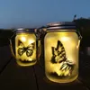 14oz تسامي LED LED Tumbler Lantern Bradient Mason Jar مع مقبض الزجاج Tumblers نقل الحرارة الزجاجة الزجاجات النبيذ كوب 8 ألوان