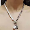 Chains Fashion Alien Imitation Pearl Necklace Retro Baroque Geometric Portrait Pendant Clavicle Chain Female Selling Accessories