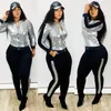 Pontas de duas peças de duas peças outono de inverno lantejouno 2 set women tracksuit de manga comprida Top Sure StreetWear